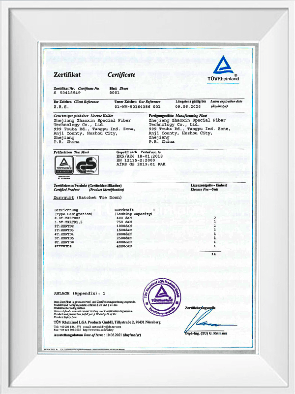 TUV GS de amarre con trinquete